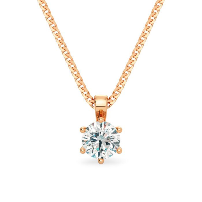 6 Prong Solitaire Diamond Pendant rose gold