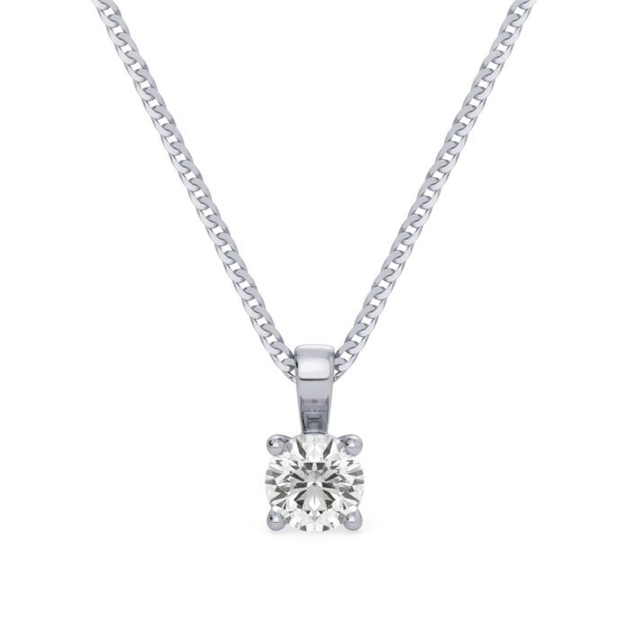 Classic 4 Prong Solitaire Diamond Pendant white gold