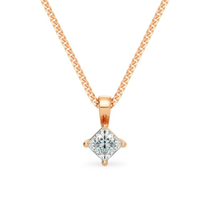 Classic 4 Prong Solitaire Princess Diamond Pendant rose gold