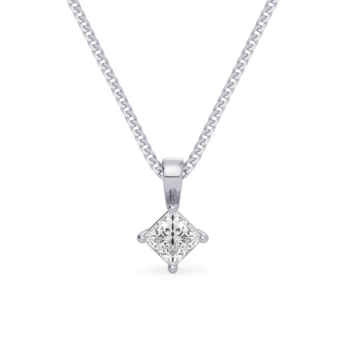 Classic 4 Prong Solitaire Princess Diamond Pendant white gold
